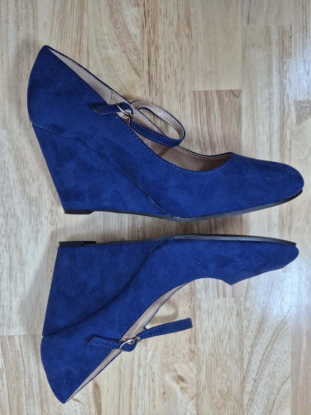 Coutgo Royal Blue Faux Suede Mary Jane Wedge Pumps Coquette Indie Sleaze Size 8